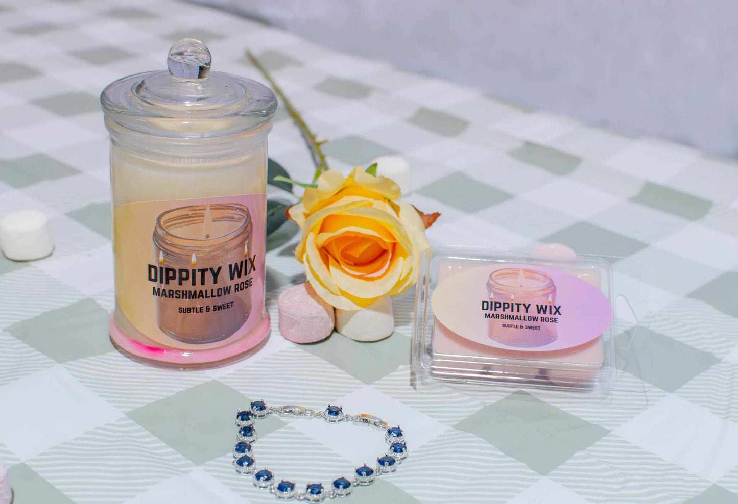 Marshmallow Rose Scented Candle with hidden jewellery inside